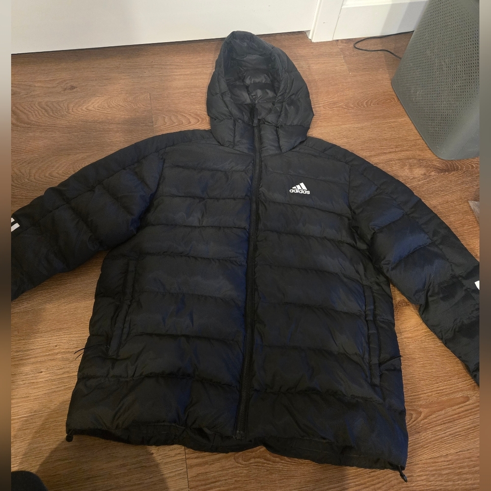 Adidas Black Quilted Hooded Puffer Jacket